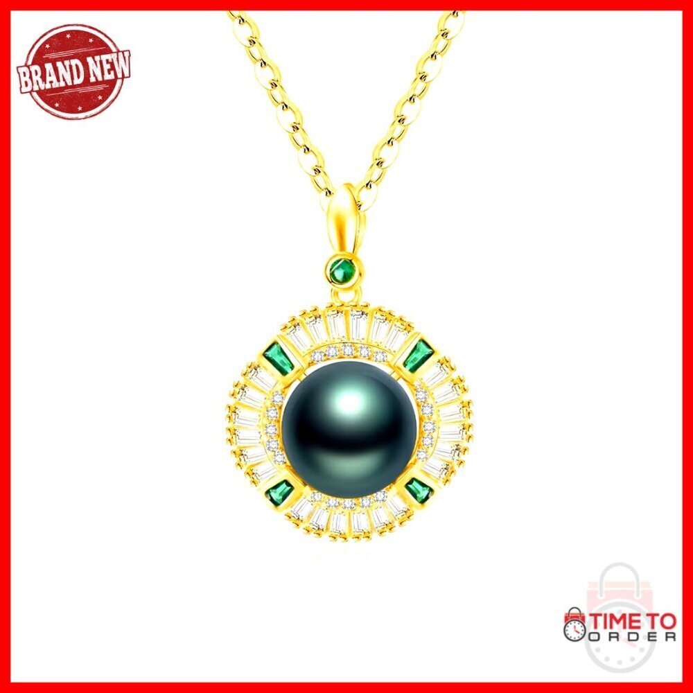 18K Gold Plated Sterling Silver Tahitian Pearl Pendant Necklace 18 Inch